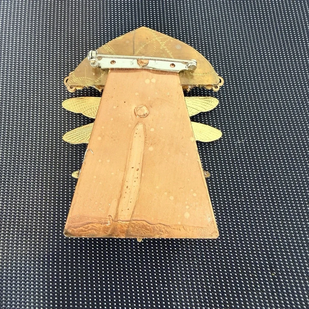 DRAGONFLY Brooch Pin Mixed Metals Golden Vintage